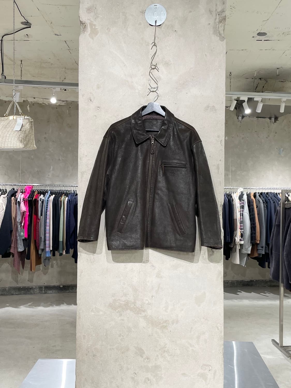 lee 다크 브라운 고트 스킨 레더 누빔 자켓 상품이미지1