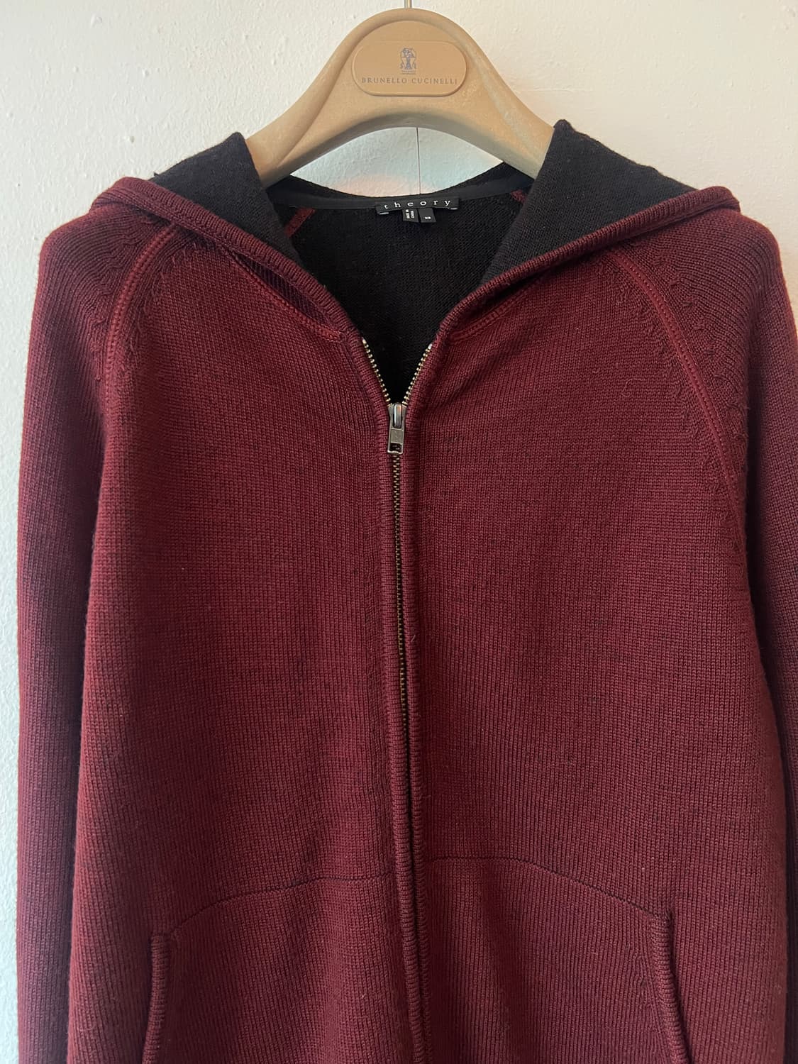 띠어리 남성 버건디 후드집업니트 니트점퍼 상품이미지1