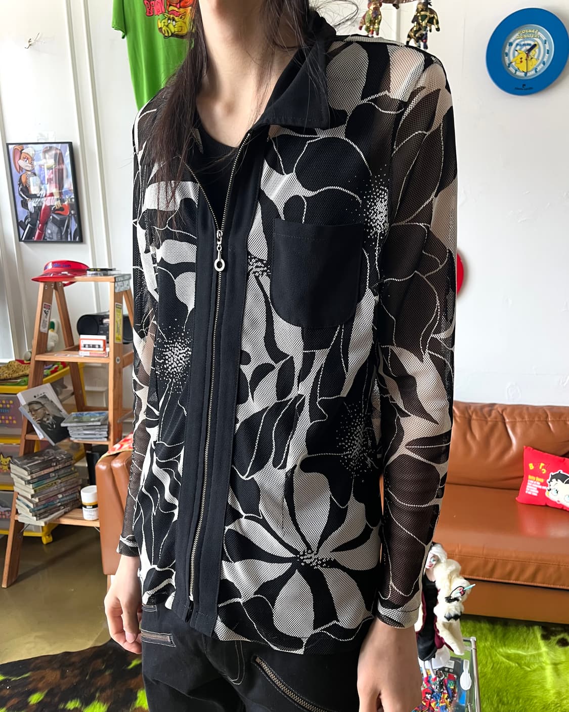 Vintage Floral Pattern Mesh Zip-up JK 상품이미지2