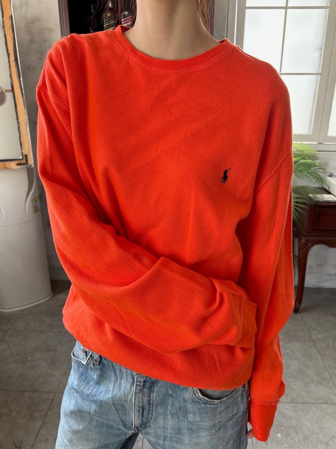 폴로 와플 롱슬리브 오렌지 상품이미지1