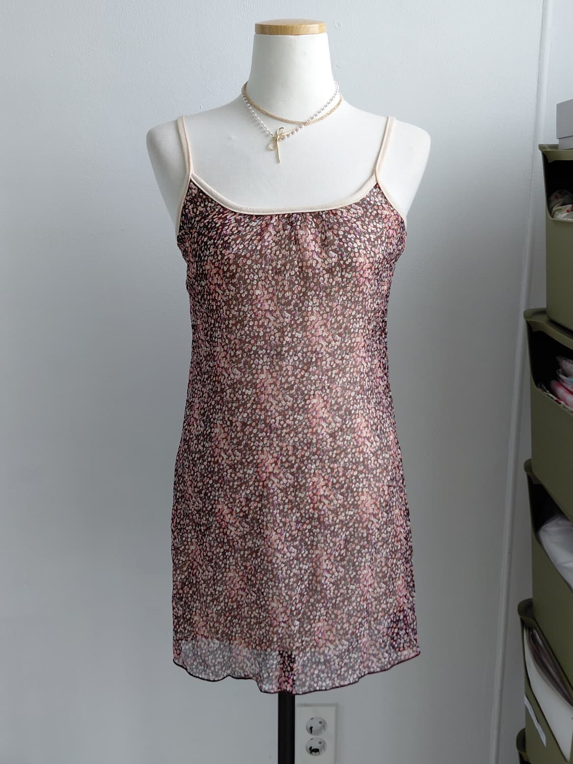 [빈티지] 플라워 시스루 미니 슬립 원피스 44~55 상품이미지1