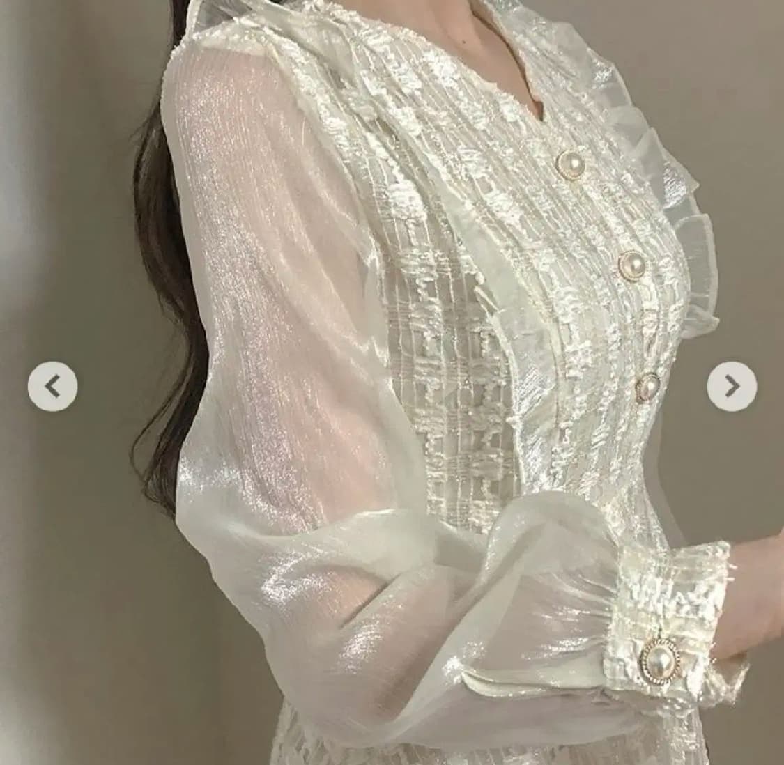 로판 화이트 트위드 쉬폰 로맨틱 진주 실크시스루st 원피스 상품이미지1