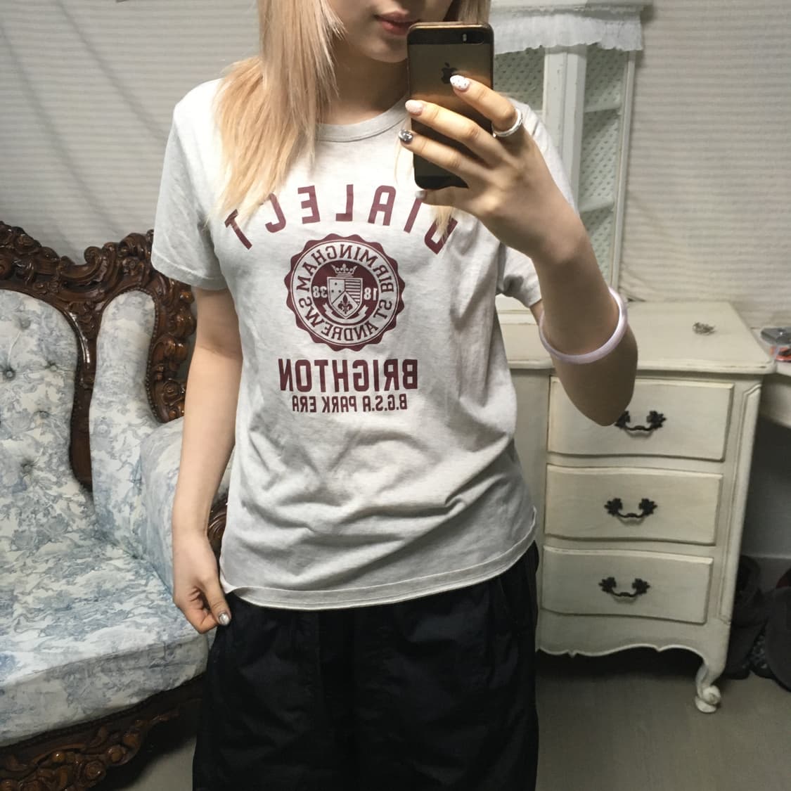 일본빈티지 오트밀 프린팅 티셔츠 상품이미지3