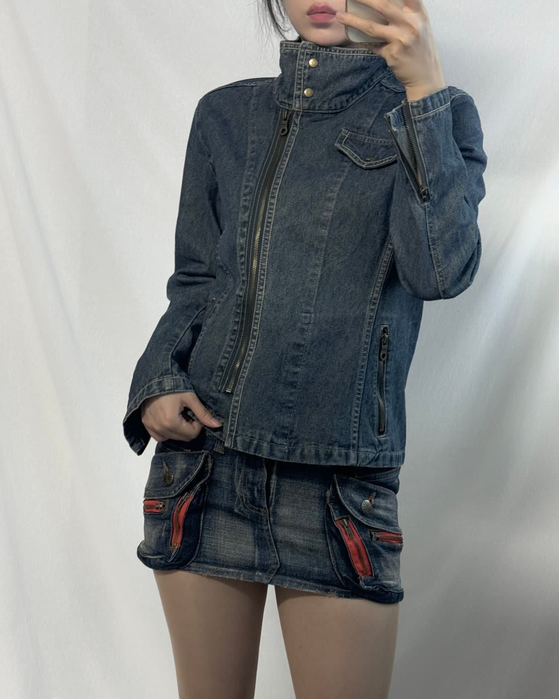 하이 넥 데님 지퍼 자켓 상품이미지2