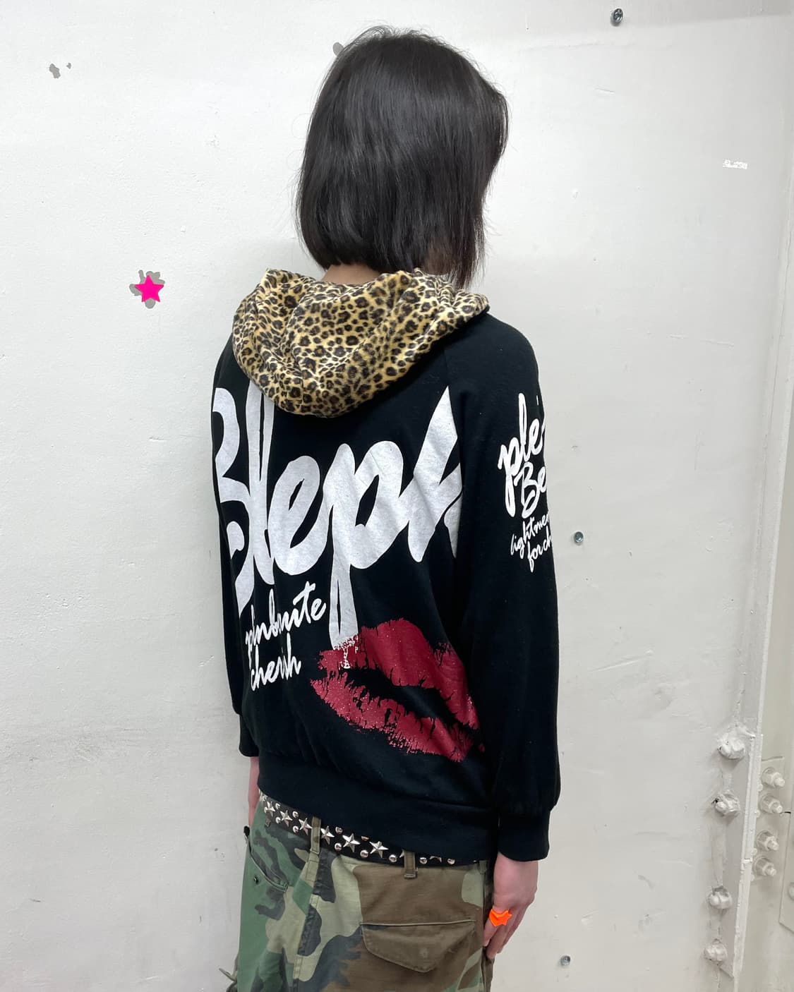 Big Lip Leopard Black Hoodie Zip-Up 상품이미지4