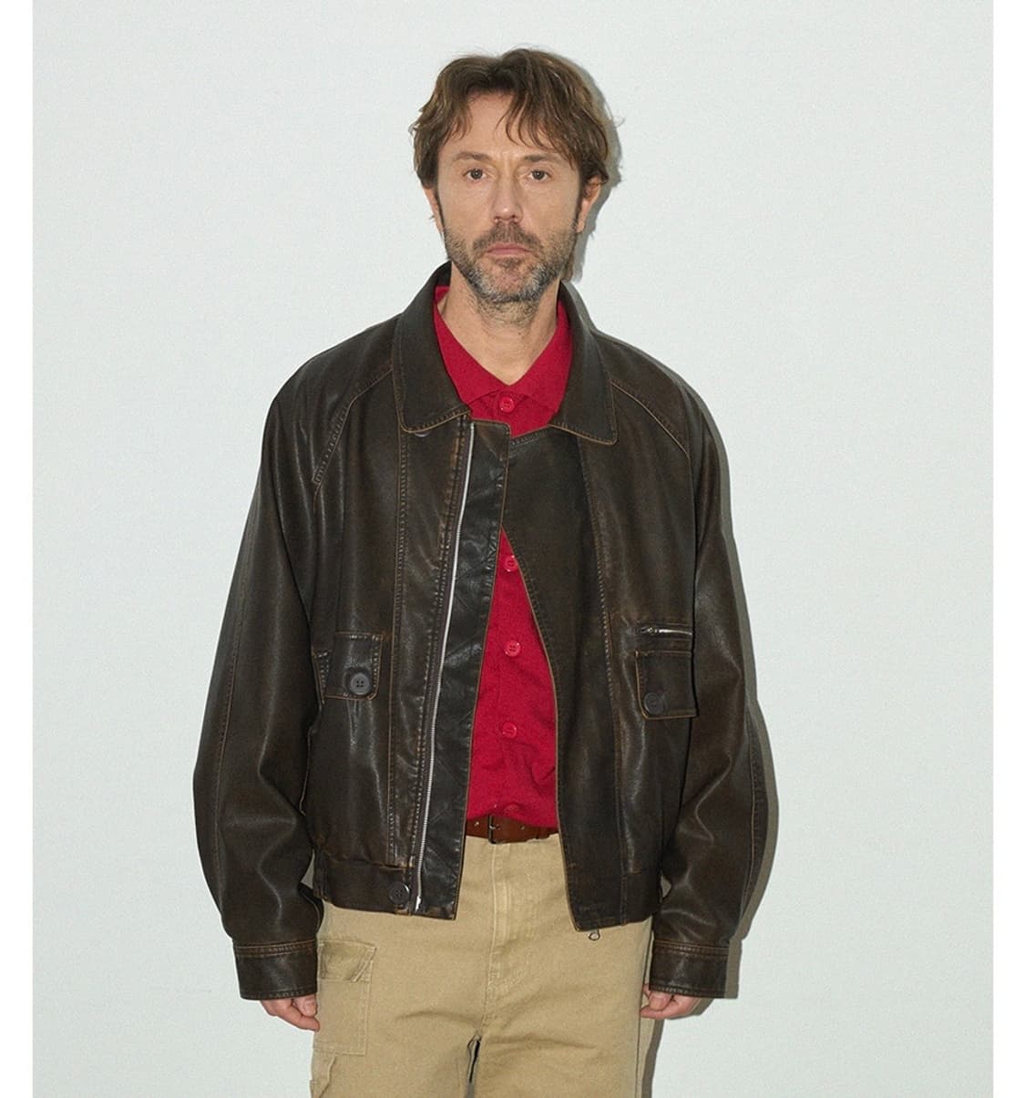 [Partimento] 파르티멘토 워시드 레더 보머 자켓 브라운 상품이미지1