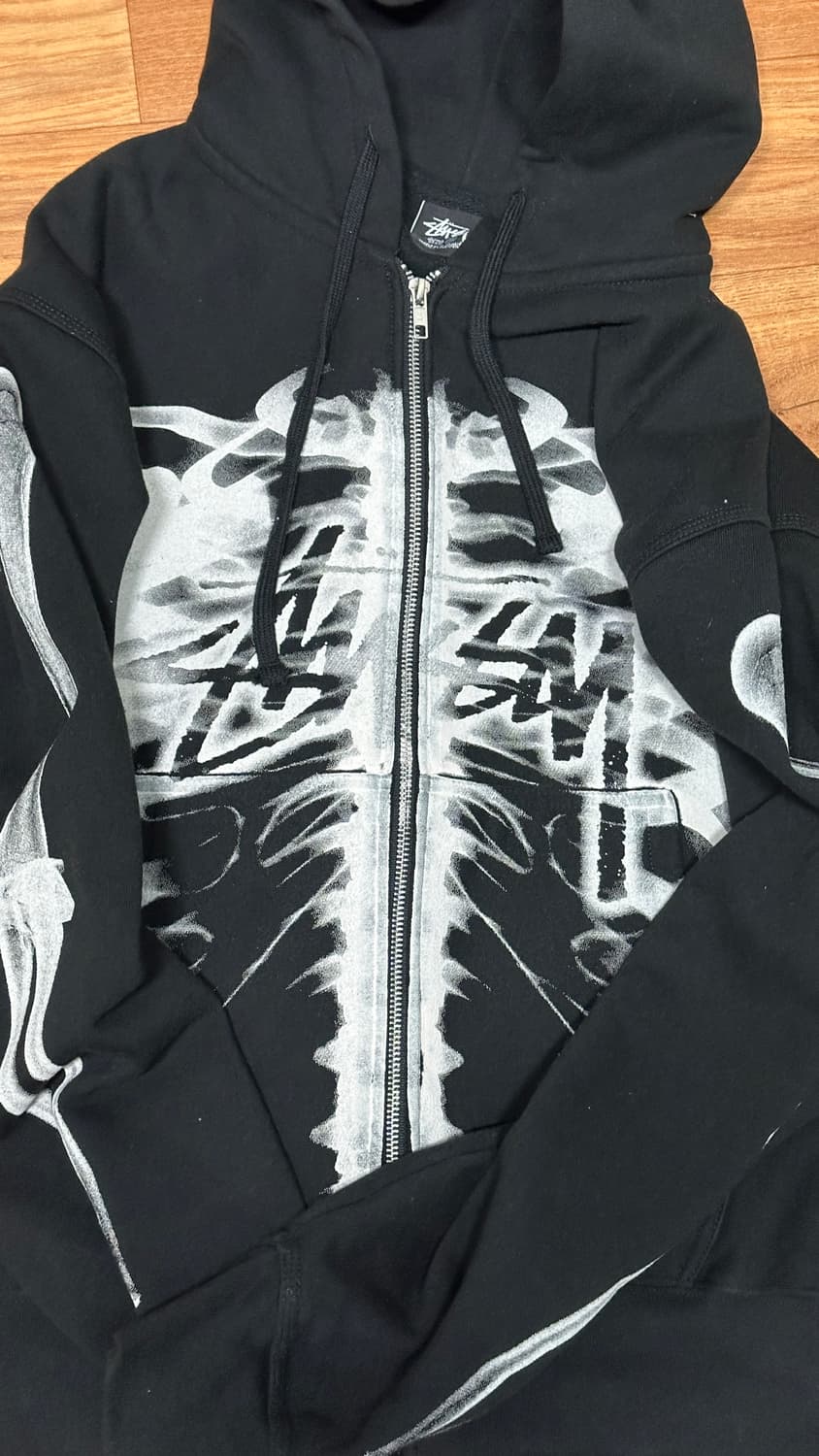 스투시 립 케이지 후드 집업 블랙 화이트(M) 상품이미지2