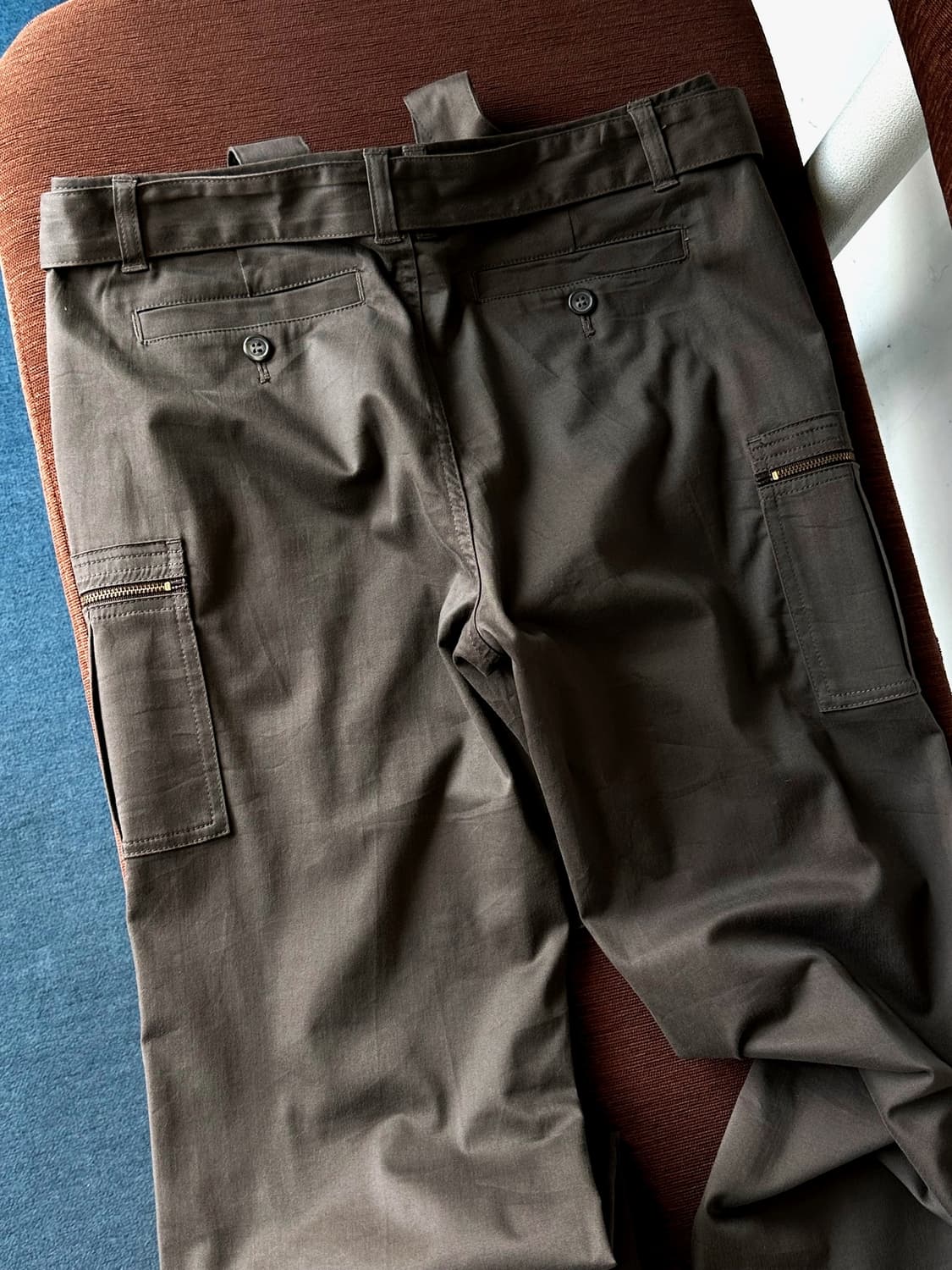 Cotton belted semi flare straight pants 상품이미지3