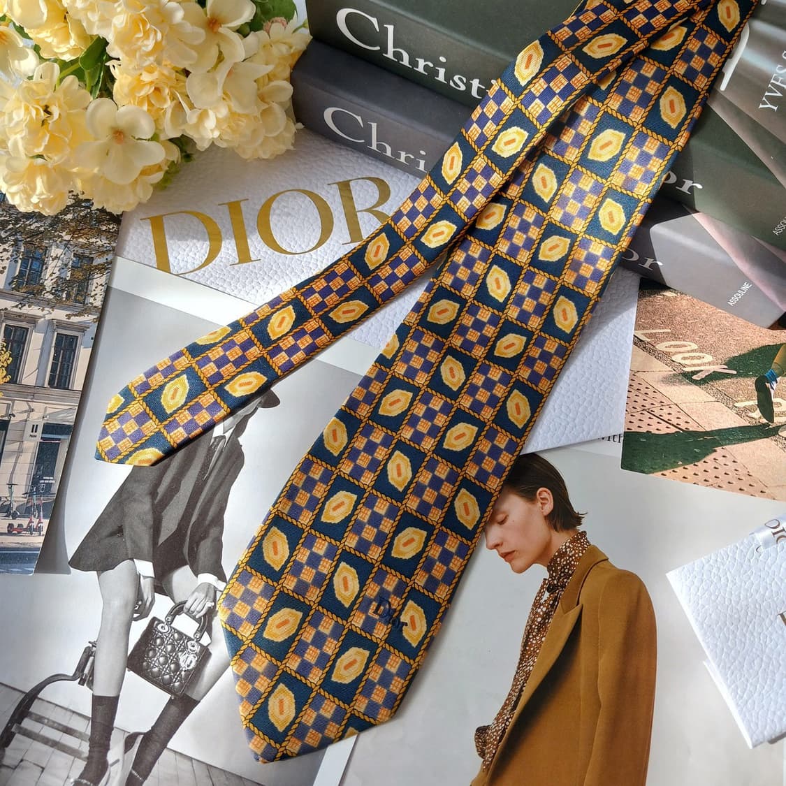 크리스찬 디올 네이비 기하 패턴 넥타이 9.3cm B등급 A19713 상품이미지4