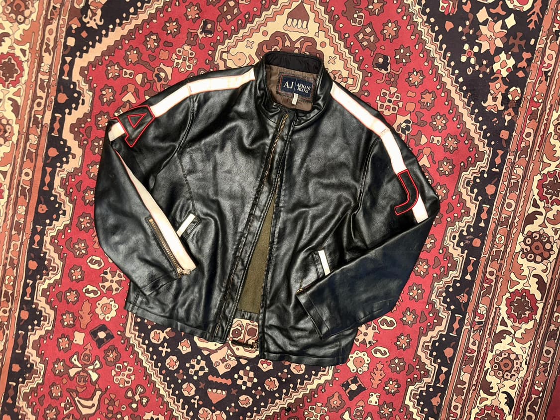 ( M-L ) 아르마니 가죽자켓 레더자켓 빈티지가죽 바이커자켓 레이싱 상품이미지1