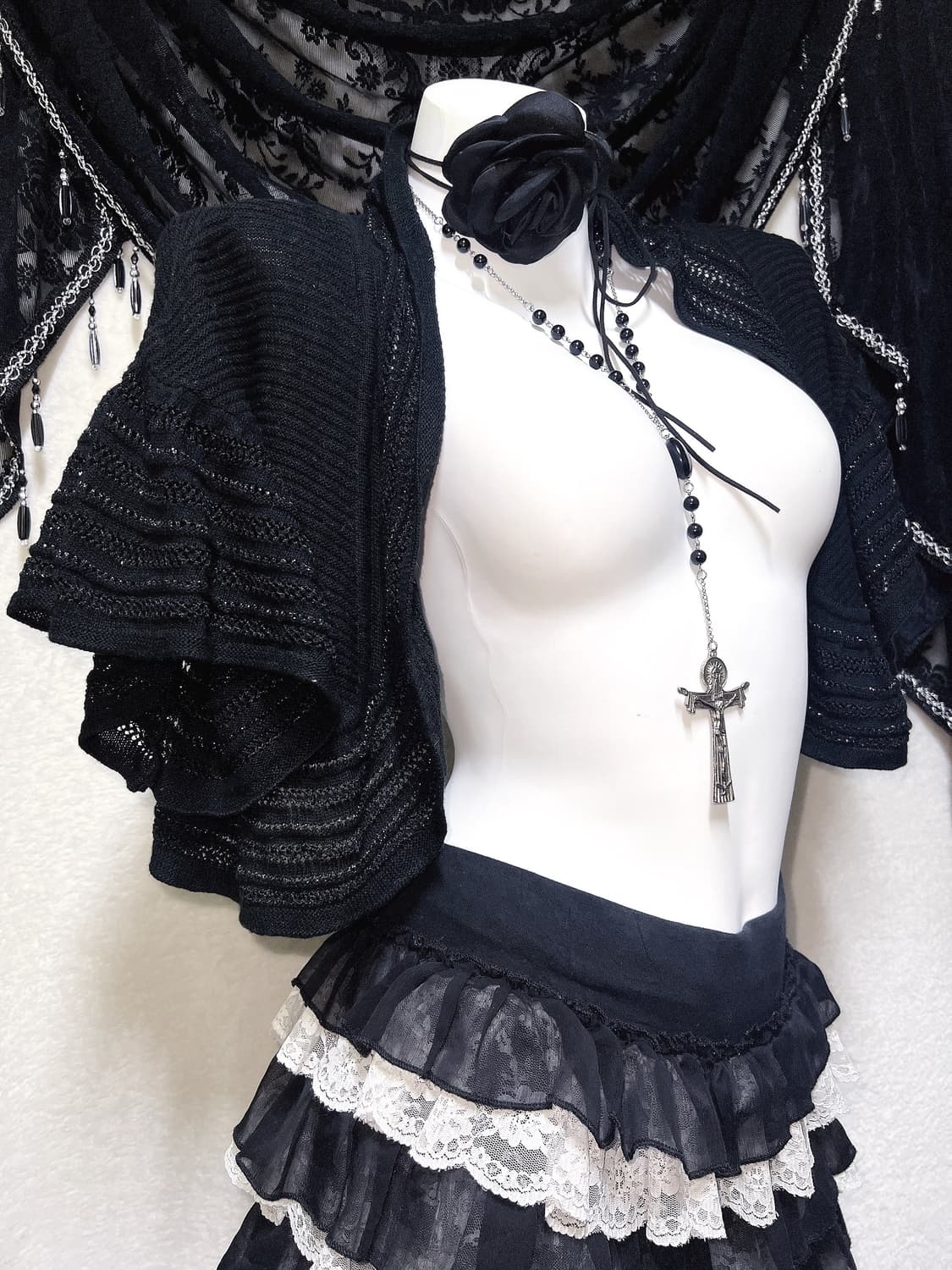 로맨틱고딕 고스 니트 프릴러플 숄 볼레로 가디건 다크페어리 그런지 핀터 상품이미지1