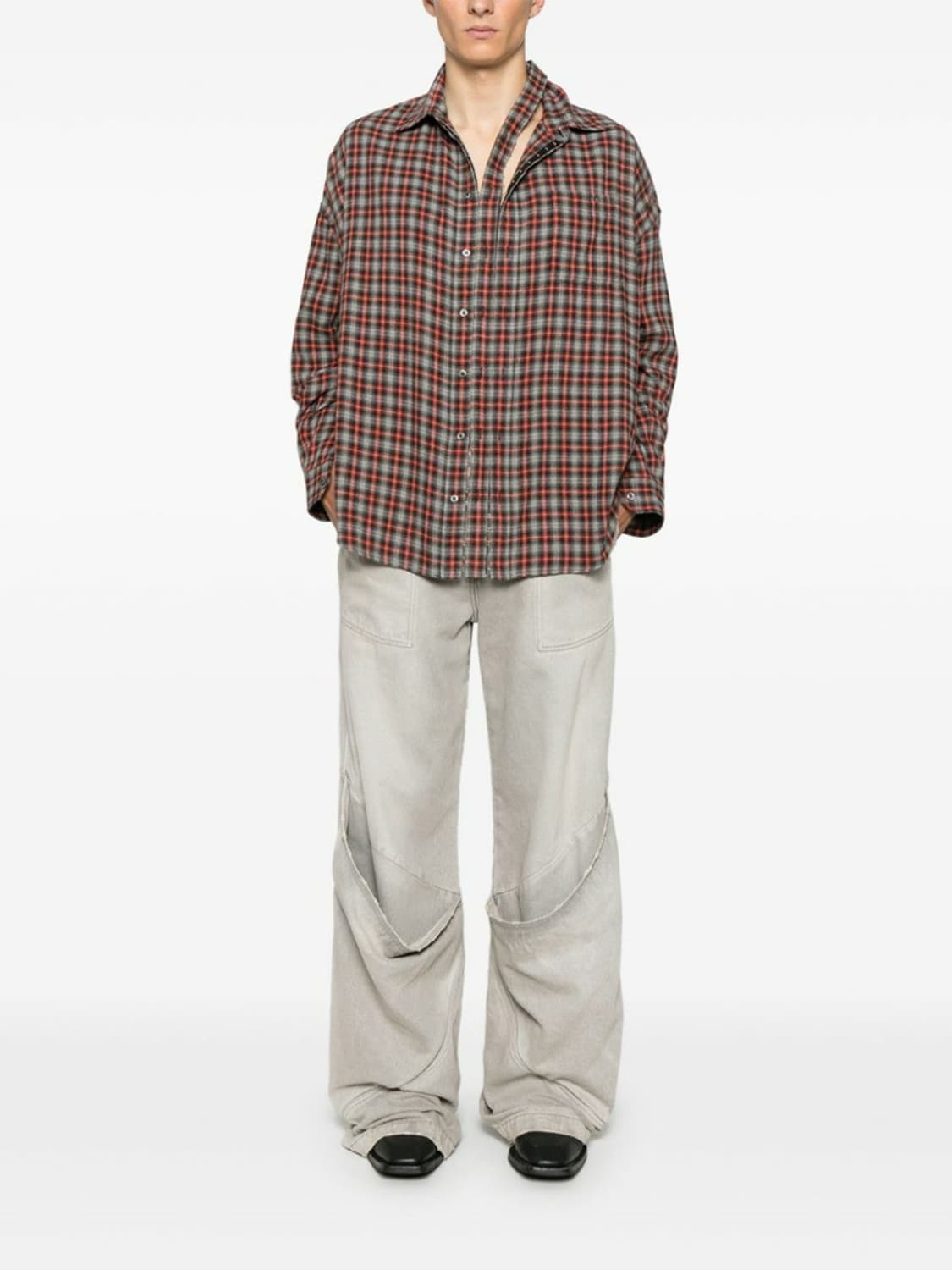 와이프로젝트 디컨스트럭티드 체크 패턴 셔츠 그레이 상품이미지4