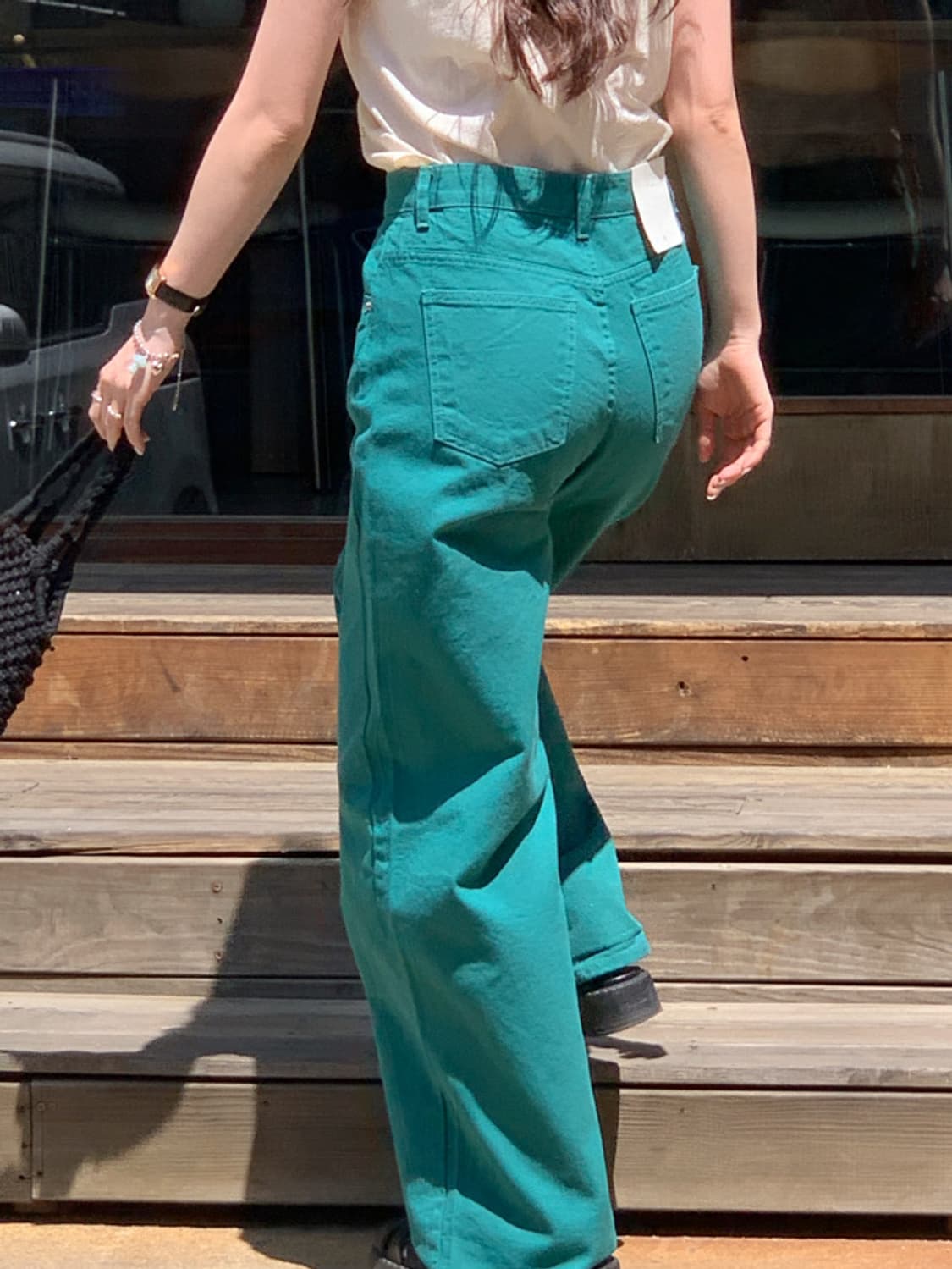 어베인 그린 코튼 와이드팬츠 면바지 상품이미지6