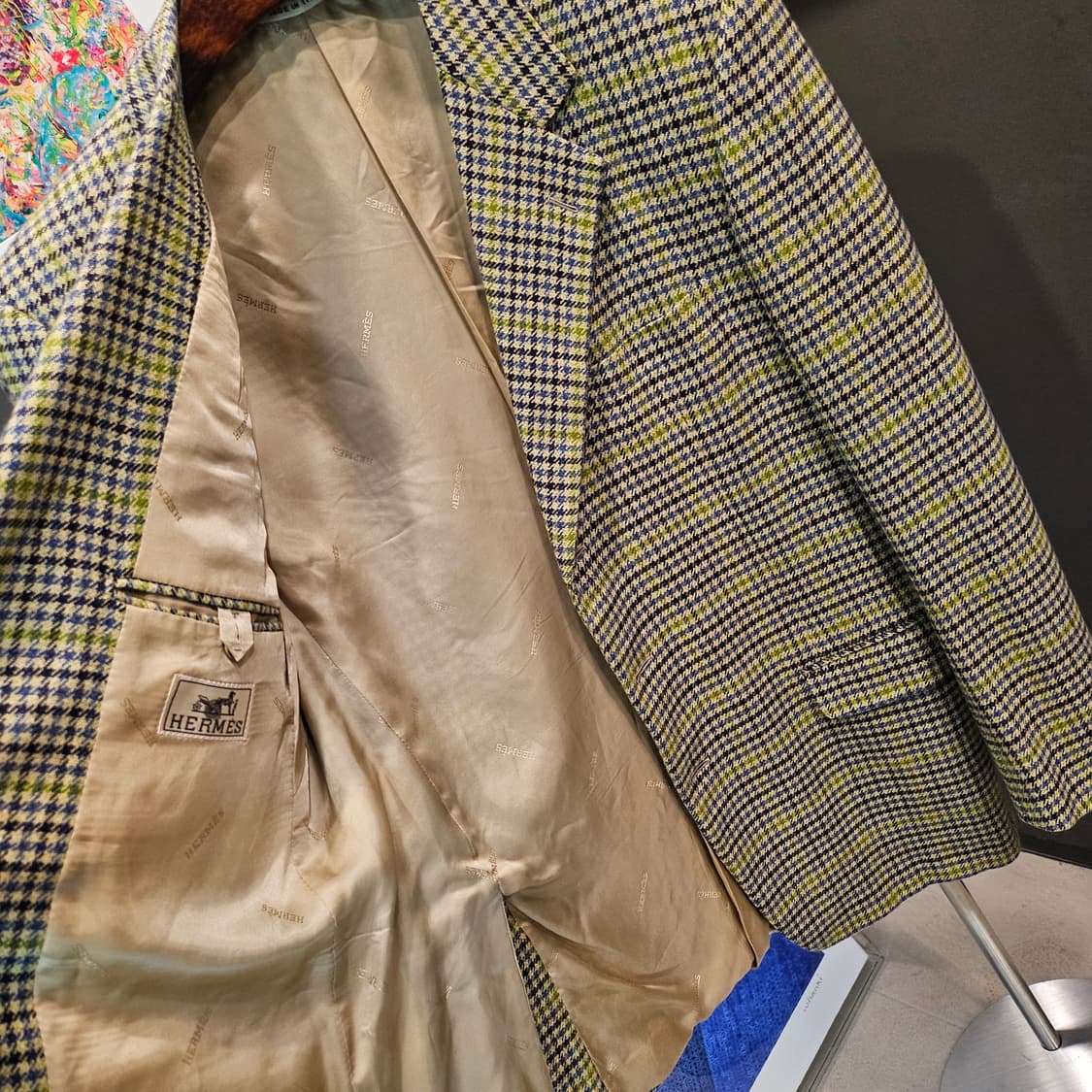 에르메스 캐시미어 100% 체크 정장 블레이저 상의 상품이미지5