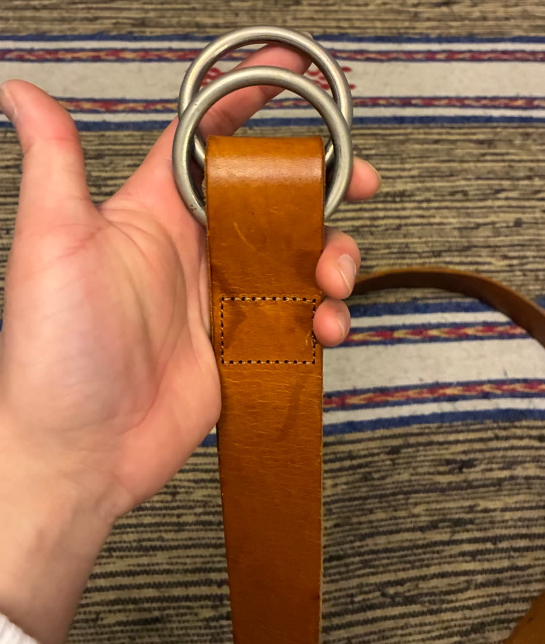 (29~34)90s japan 타케오키쿠치 카우 레더 더블 D링 가죽벨트 상품이미지2