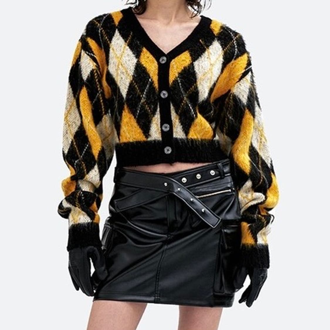 (무료배송) leey 아가일 세미 크롭 가디건 상품이미지2