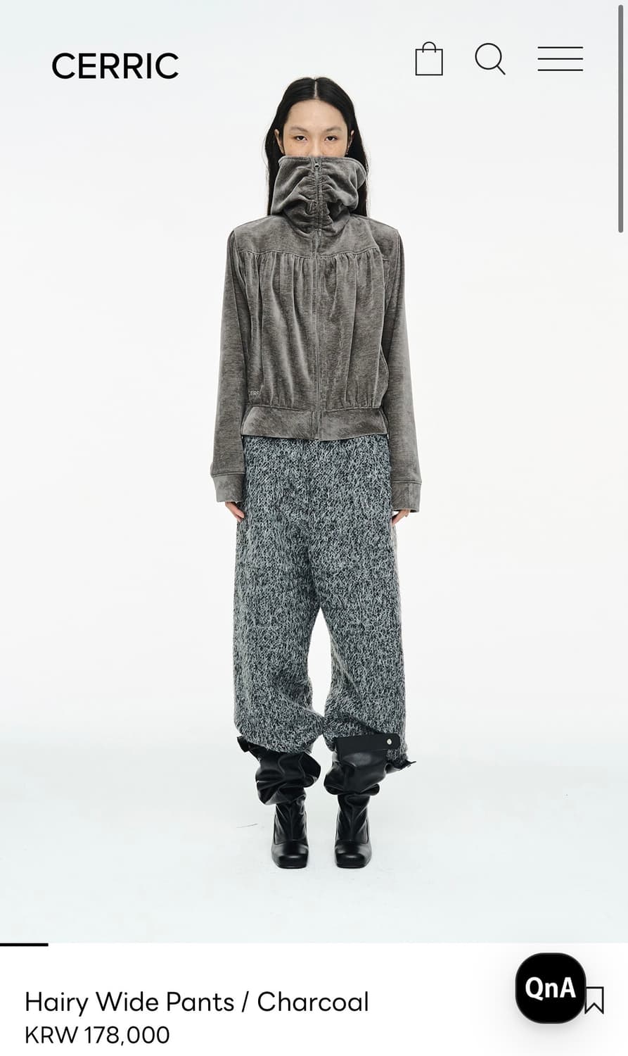 세릭 헤어리와이드팬츠 Hairy Wide Pants 차콜 상품이미지1