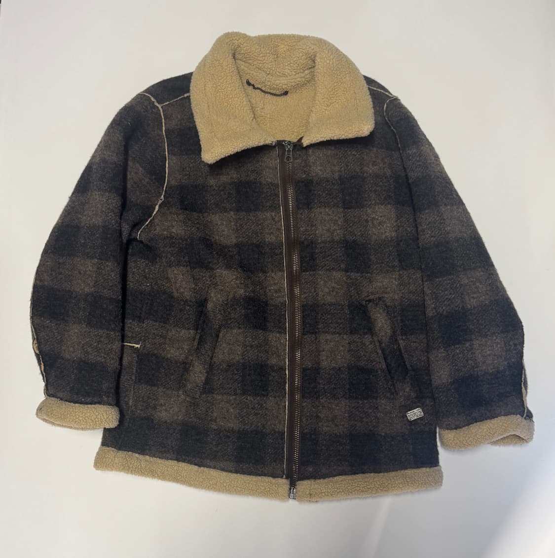 희귀!! 여성 디젤 Diesel 양텰 안감 체크 무스탕 자켓 L 상품이미지1