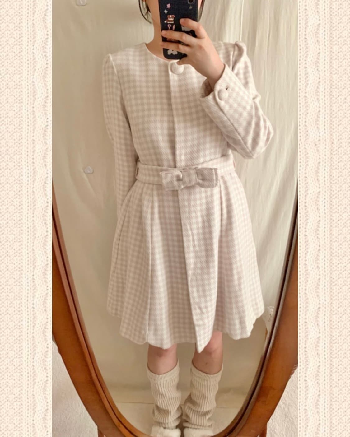 로디스포토 핑크 체크 트위드 리본 코트 상품이미지3