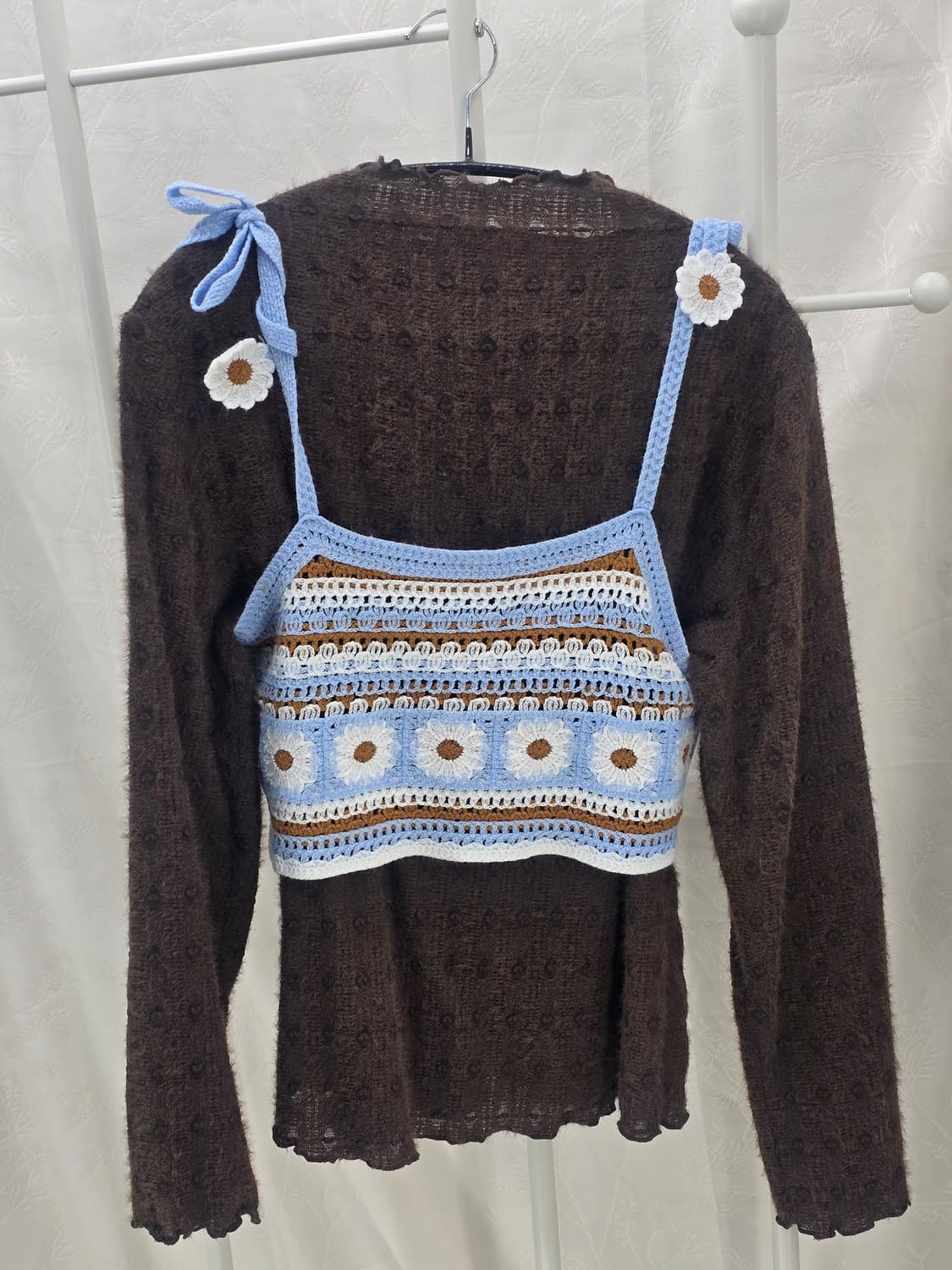 크로셰 데이지 뷔스티에 & 갈색 니트 세트 상품이미지9