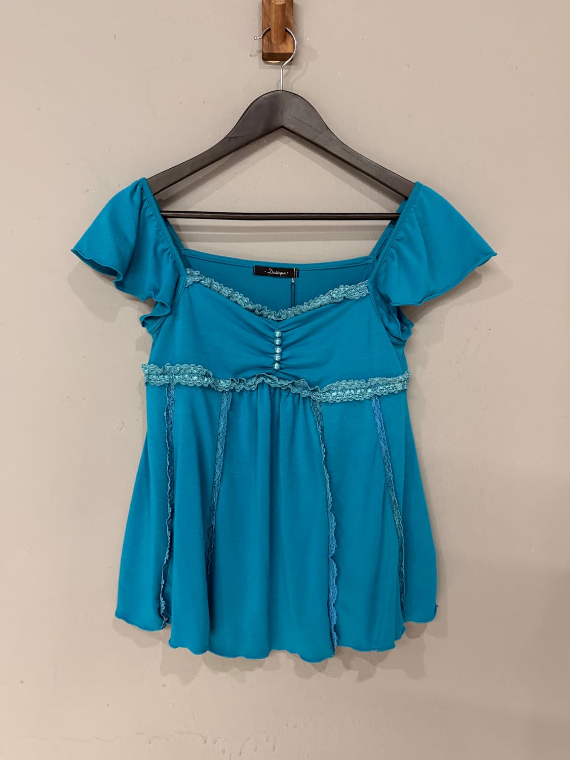 Aqua blue lace line button-up top 상품이미지5