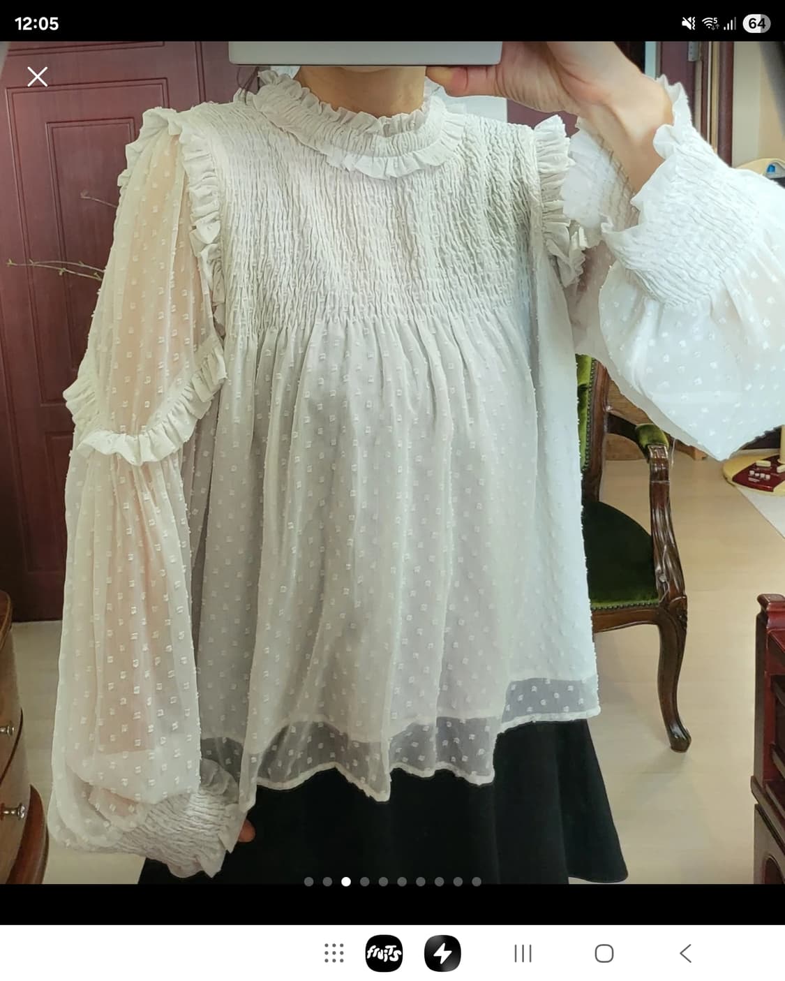 자라 쉬폰 레이스 레이어드 블라우스 스머그드 상품이미지3