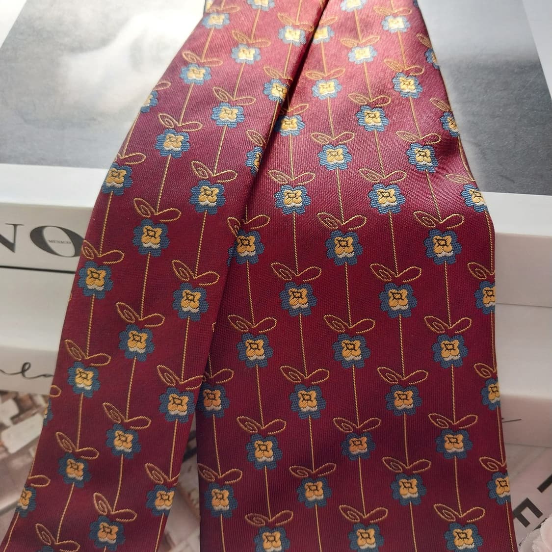 에스까다 실크 브라운 플라워 자카드 넥타이 8.9cm A+등급 K1313 상품이미지3
