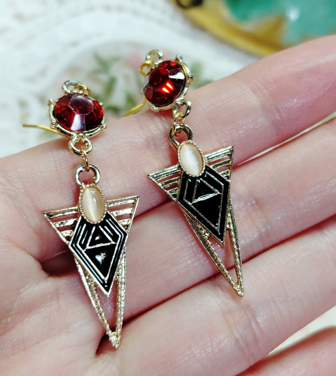 새제품. 핸드메이드) 아르데코st 삼각 큐빅 드롭 귀걸이 상품이미지7