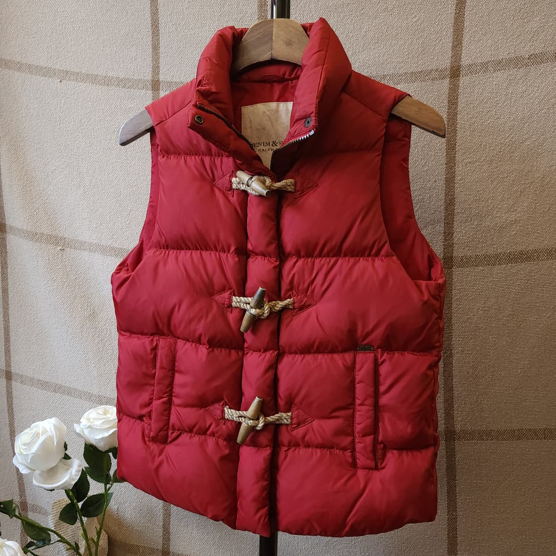 폴로 패딩 조끼 데님앤서플라이 패딩 베스트 더플 버튼 레드 xs 상품이미지2