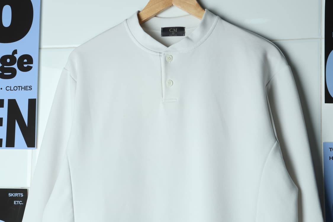 (L-XL) 브랜드빈티지 긴팔티셔츠 기능성 화이트 헨리넥-H30772 상품이미지3