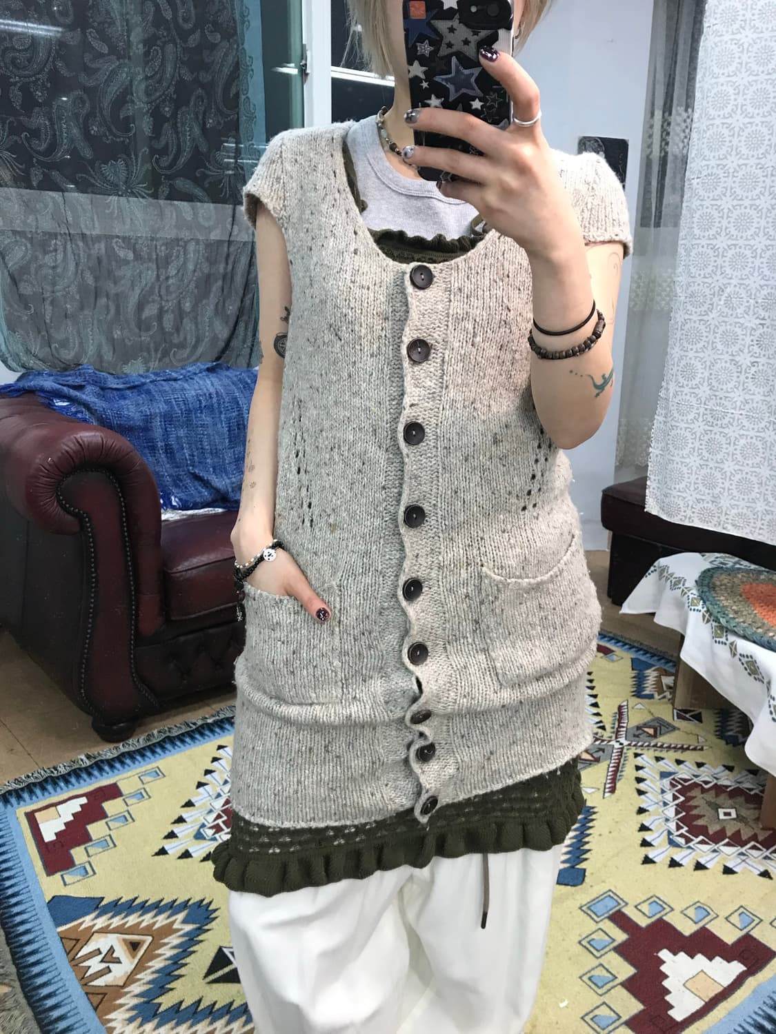 빈티지 여성 반팔 니트 롱 가디건 (Z1003) 상품이미지1