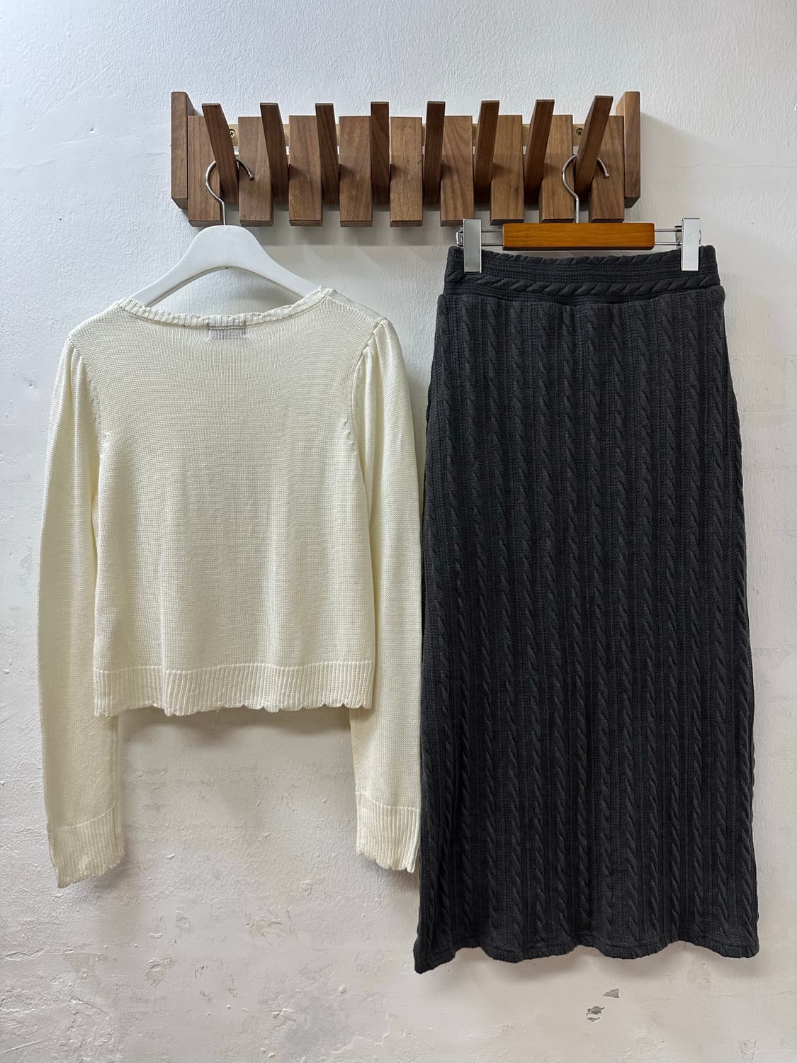 일본빈티지 리본 장식 버튼 포인트 아이보리 니트 가디건 상품이미지5