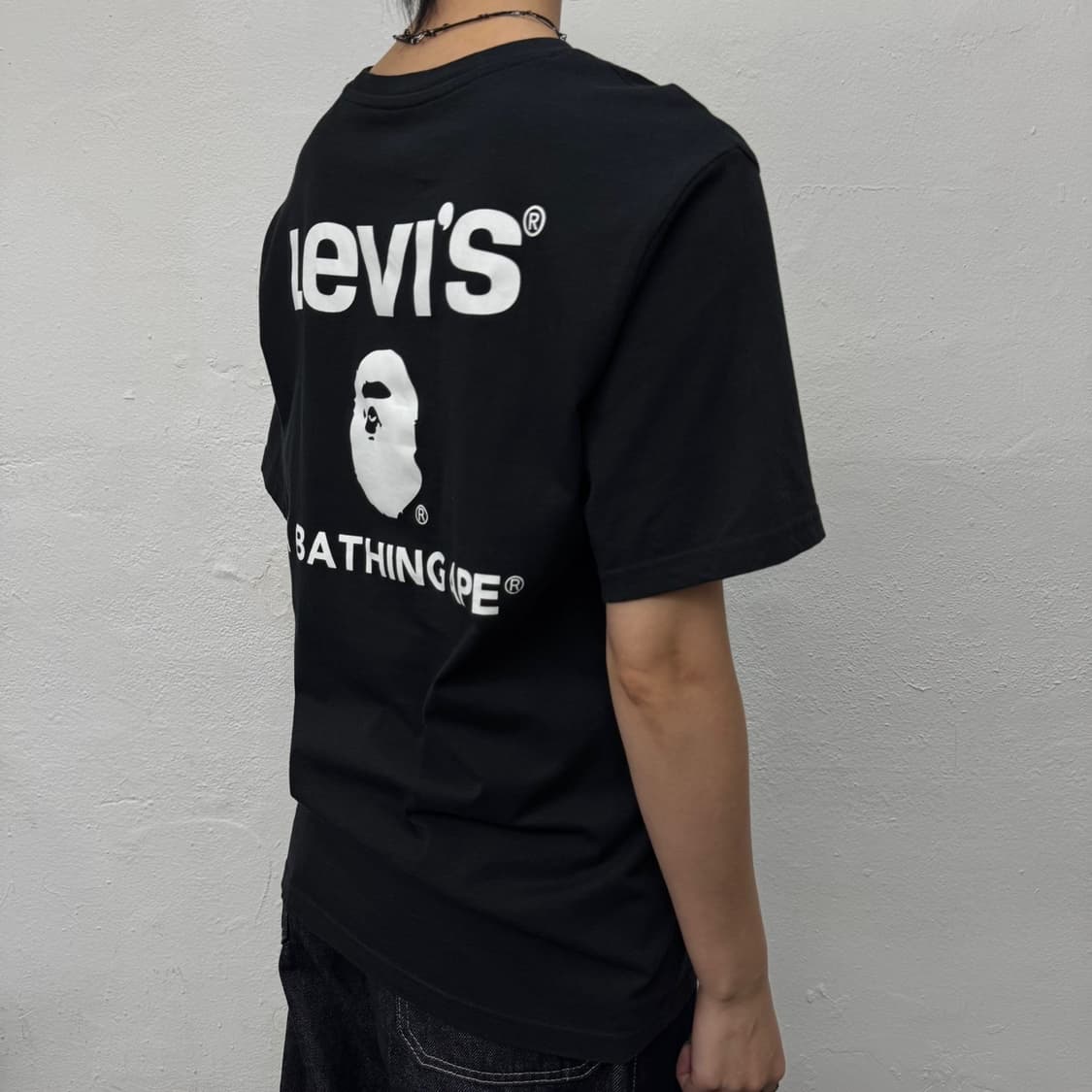 Bape x Levi's 21ss 블랙 패치 프린팅 코튼 크루넥 반팔 상품이미지2