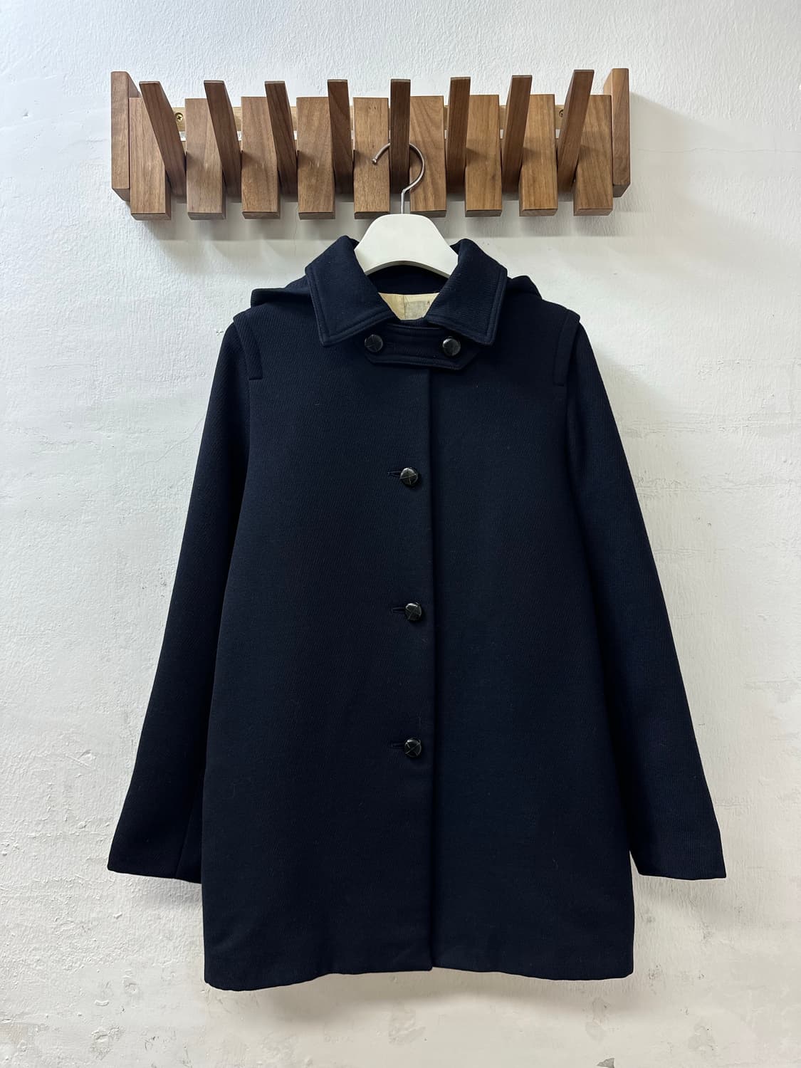 일본빈티지 울 100% 네이비 후드 코트  상품이미지1
