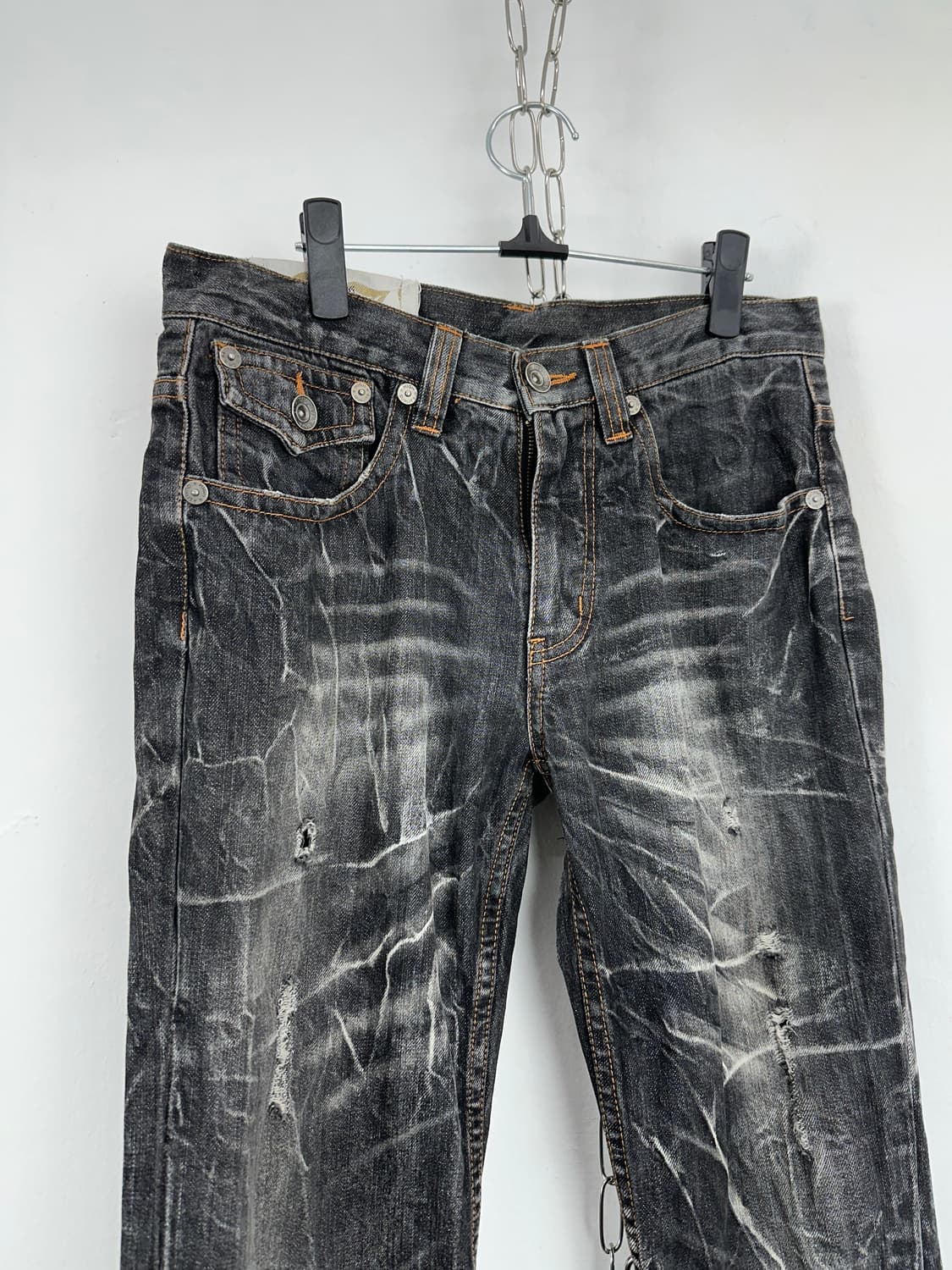 Distressed Acid-Wash Grunge Flare Denim 상품이미지2