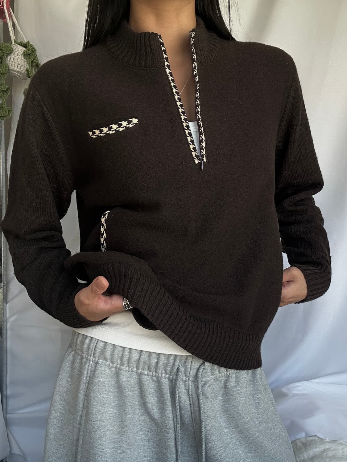 빈티지 브라운 반집업 니트맨투맨 상품이미지2