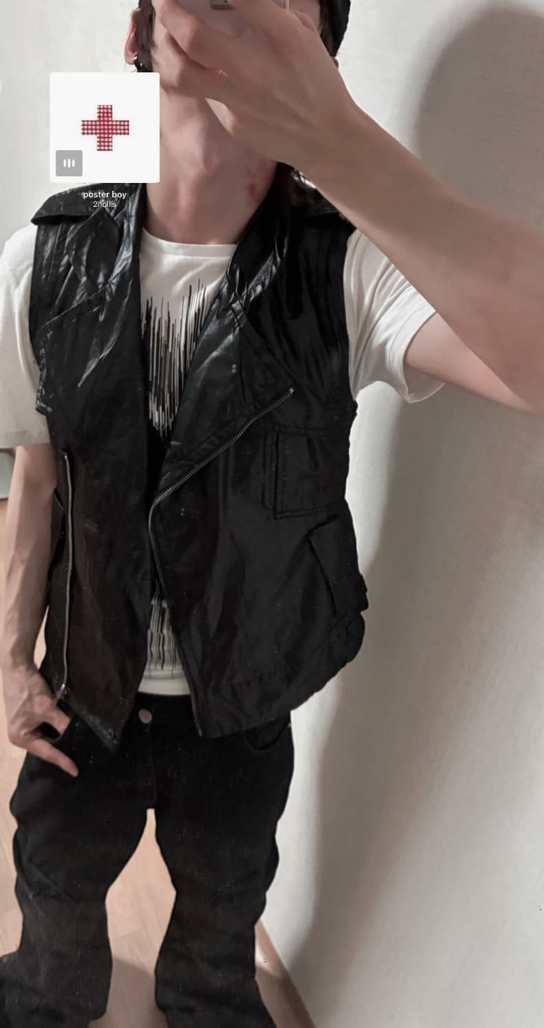 일본 빈티지 펑크 블랙 레더 슬림핏 조끼 상품이미지1