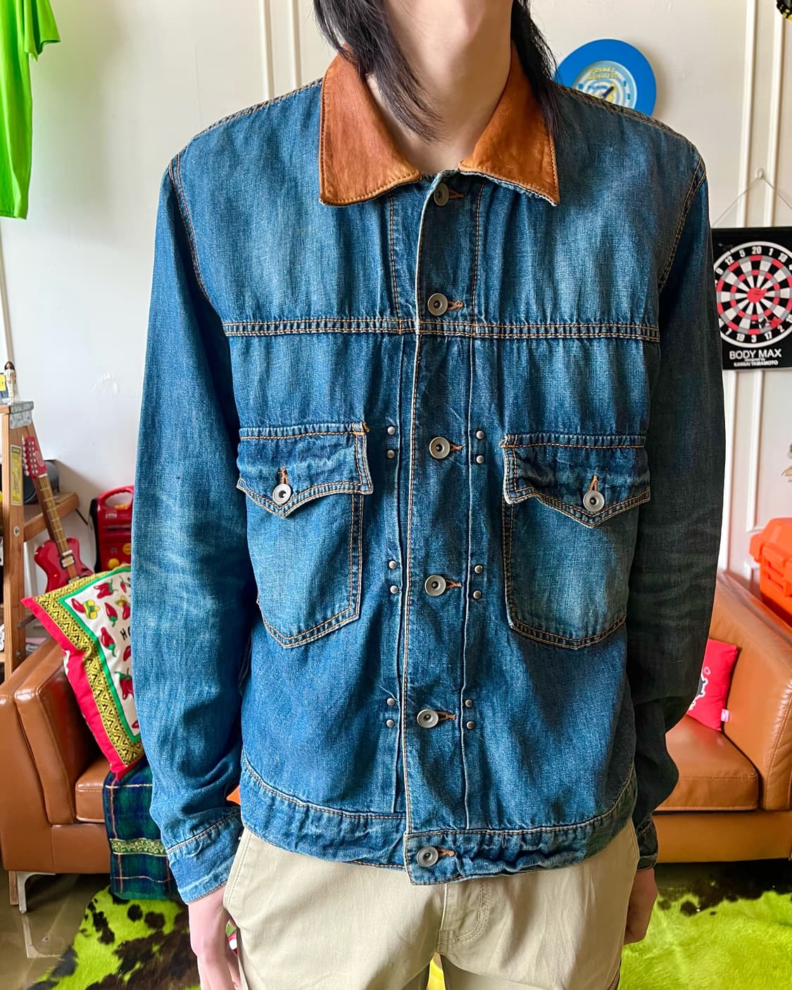 TAKEO KIKUCHI Leather Trim Denim Trucker 상품이미지2