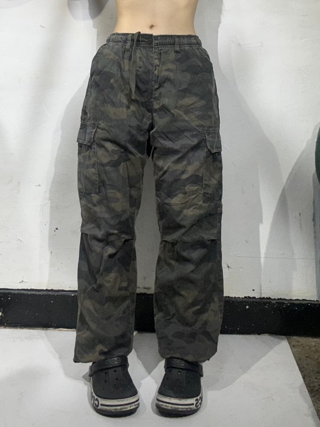 빈티지 밀리터리 카키 카모 와이드 카고 팬츠 L 상품이미지2