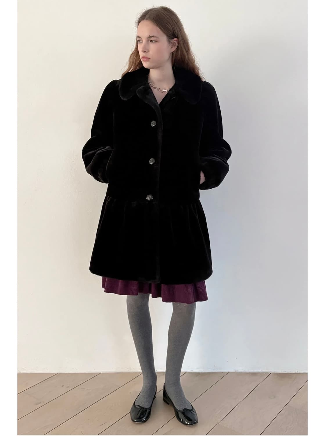 시눈 SN Ruffled Shearling Fur Coat (Black) 상품이미지4