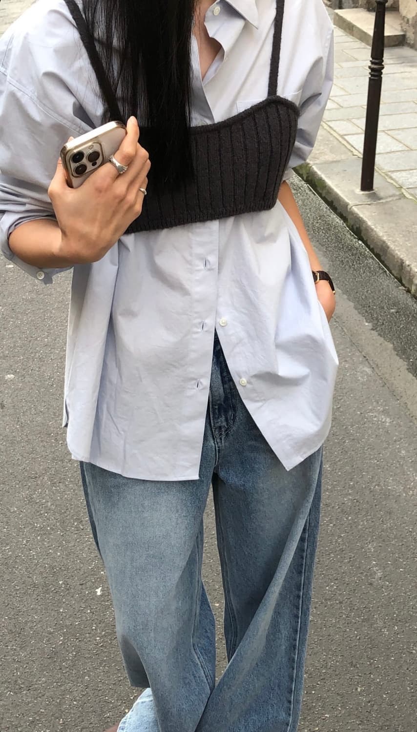 아르토 Strap Cropped Knit Bustier Charcoal 상품이미지1