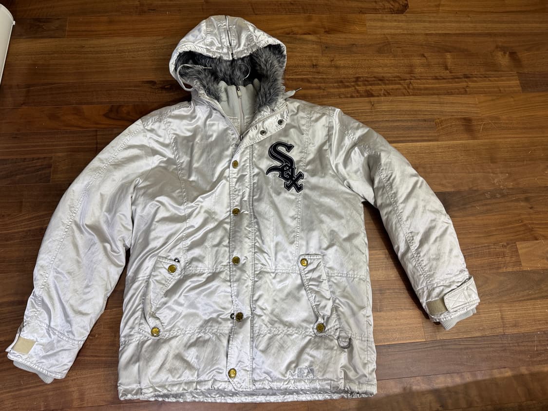 MLB 화이트삭스 화이트실버 누빔 후드점퍼 상품이미지1