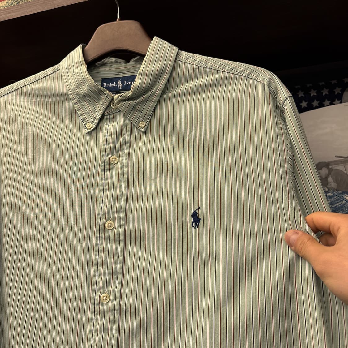 00s 폴로 랄프로렌 커스텀핏 민트브라운 스트라이프 버튼다운셔츠 N793 상품이미지5
