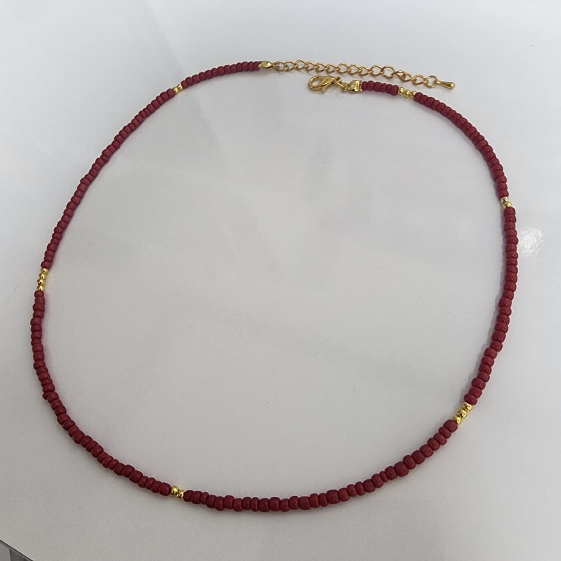 짙은빨강 골드 포인트 비즈목걸이 상품이미지2