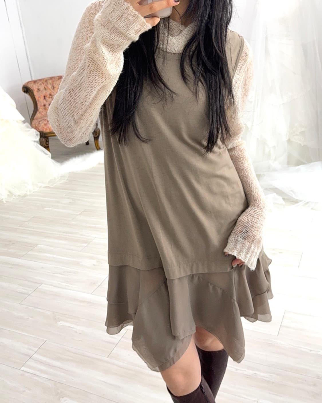 Taupe Beige Sleeveless dress 상품이미지3