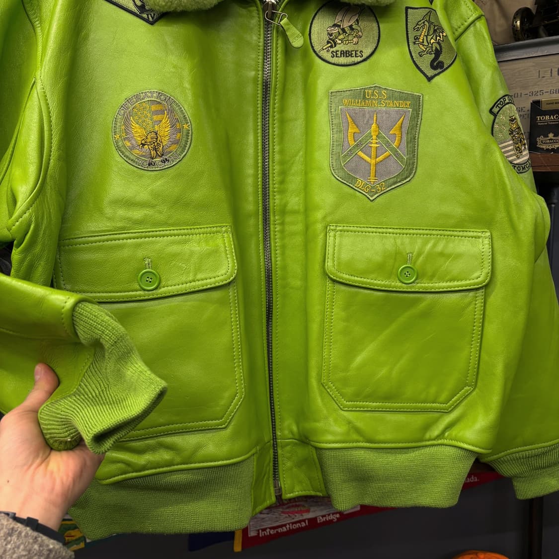 00s TOPGUN TYPE G-1 플라이트 레더 봄버자켓 그린 N526 상품이미지4