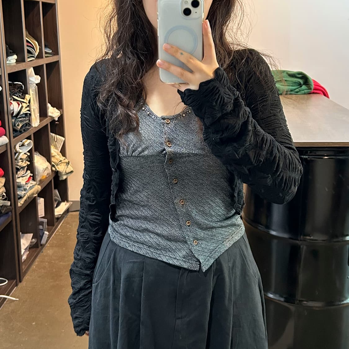 블랙 플리츠 크롭 볼레로 가디건 상품이미지1