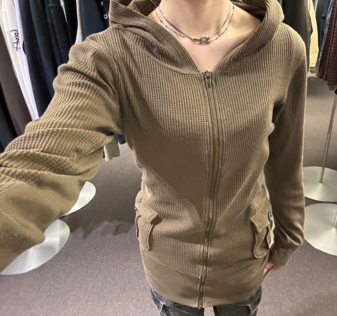 L)BLUE STRIVE 빈티지 여성 와플 니트 후드 집업 상품이미지3