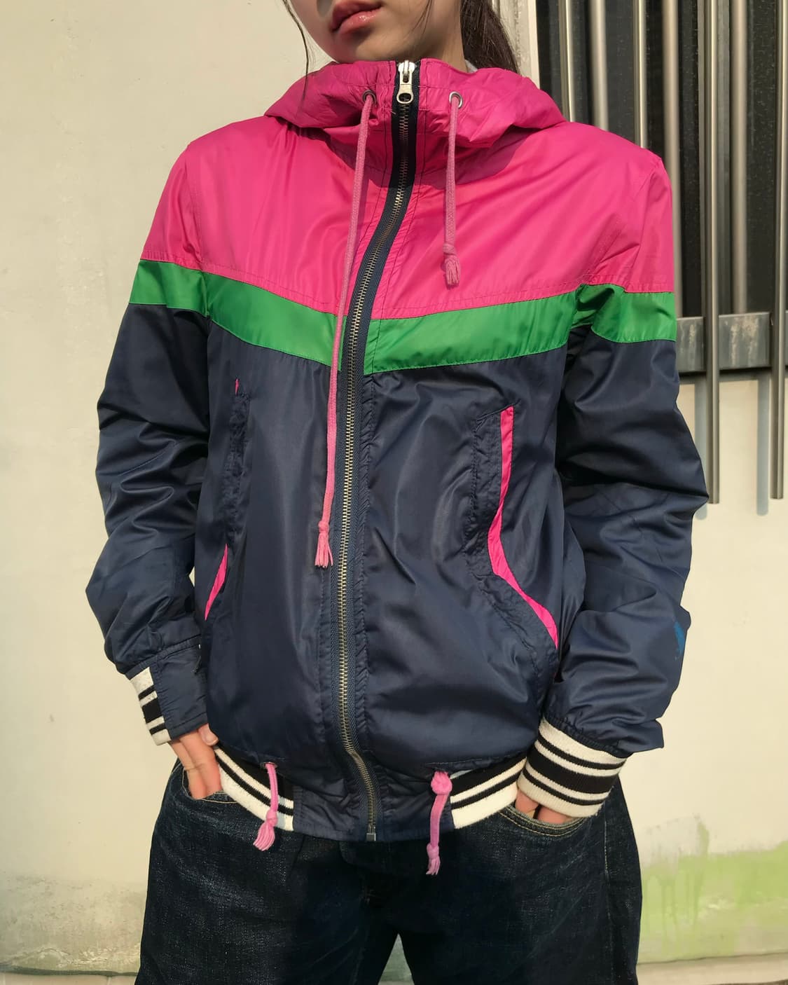 컬러 믹스 후드 집업 자켓  상품이미지1