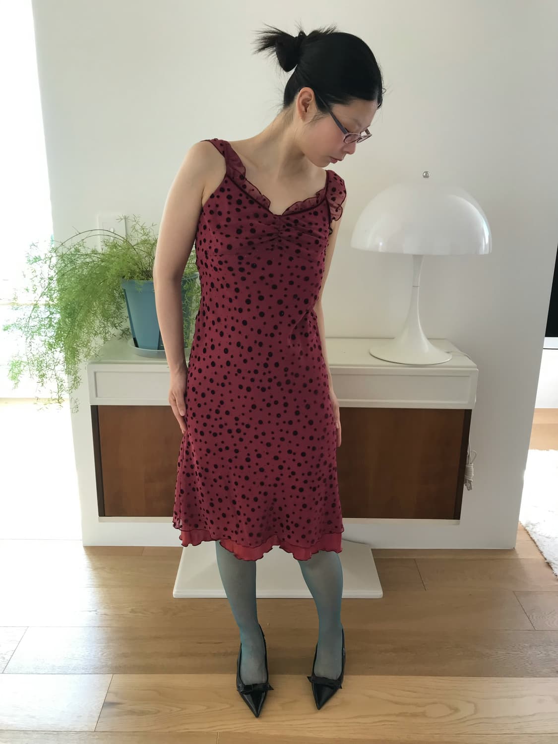 vintage burgundy dot one-piece 상품이미지9